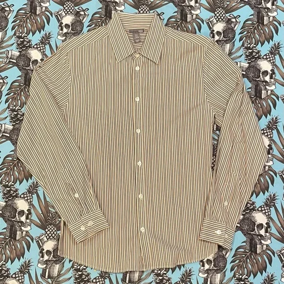 H&M | Shirts | Hm Striped Button Dress Shirt Gray Orange White Medium Slim  Fit | Poshmark